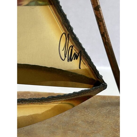 Vintage Mario Jason Signed Brass Sailboat & Palm Trees Onyx Base 12" Tall Retro - Picture 3 of 9